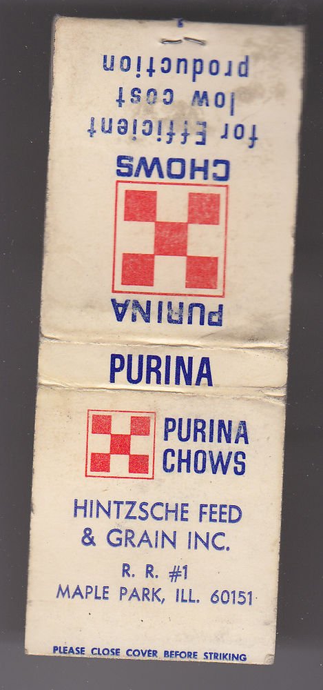 Retro Purina Chow Chows Hintzsche Feed & Grain Maple Park Illinois Dog Matchbook