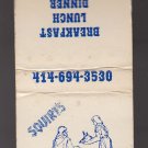 Retro Squire's Restaraunt Food Dining Banquet Graphic Kenosha WI  Matchbook