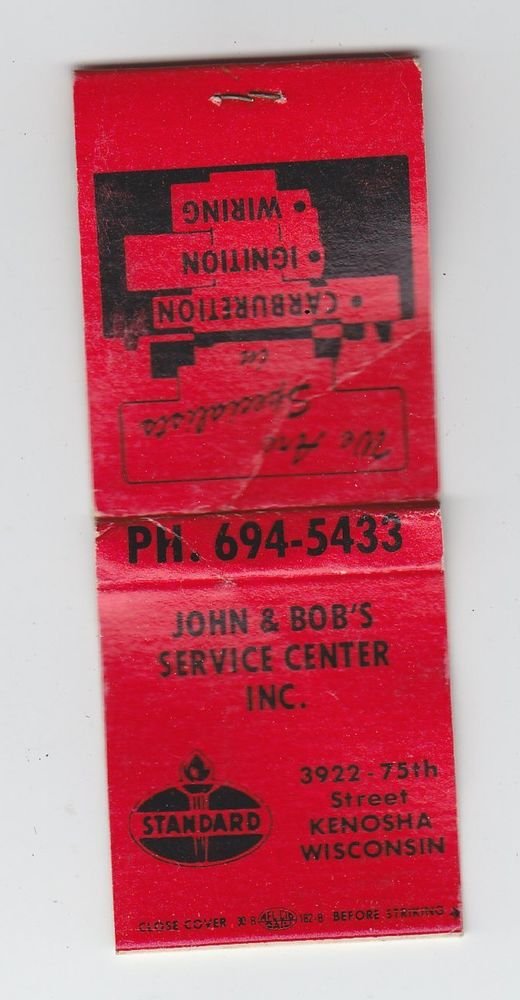 Retro Standard Gasoline Carb Ignition Wiring Kenosha Auto Service Red Matchbook