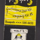 Retro Walt's Wharf Oyster Bar Seal Beach Graphic Fish Fisherman Matchbook Cover