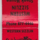 Retro Western Sizzlin Steak House Loves Park IL Cow Steer Graphic Draw Matchbook