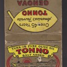 Vintage Genova Brand Tuna Tonno West Coast Packaging Matchcover Matchbook