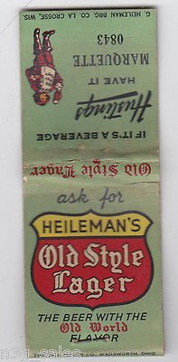 Vintage Heileman's Old Style Lager Beer Hustings Brewing Wisconsin Matchbook