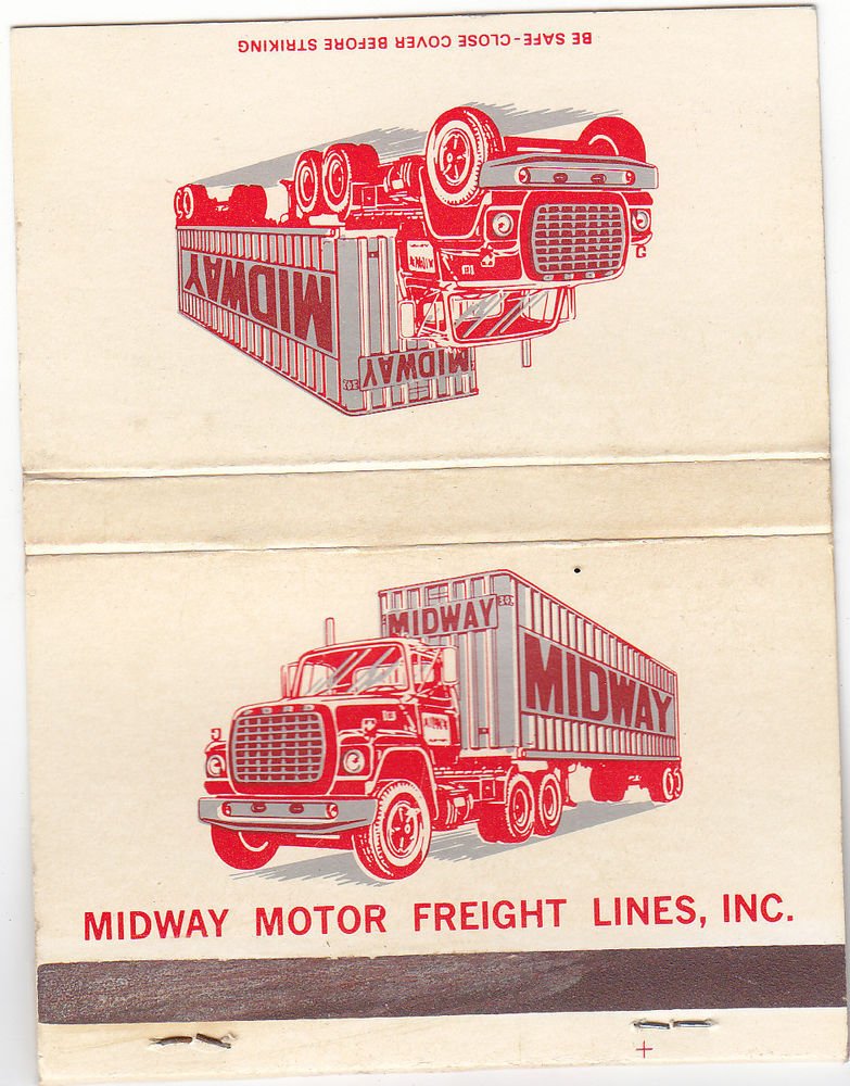 Vintage Midway Motor Freight Lines Truck Semi Auto Design Wide Matchbook Cover