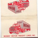 Vintage Midway Motor Freight Lines Truck Semi Auto Design Wide Matchbook Cover