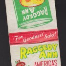Vintage Raggedy Ann Peaches Americas Finest Foods 1950's Matchbook