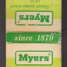 Vintage Retro Myers Central Supply Co. Pumps Gallipolis Ohio Matchbook