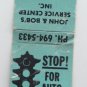 Vintage Standard Gas Gasoline Stop Light Graphic Kenosha Auto Service Matchbook