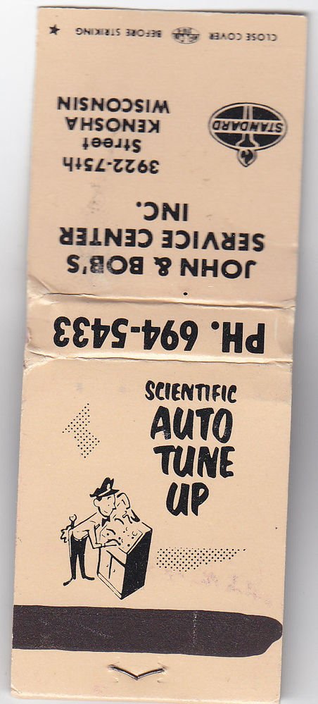 Vintage Standard Oil Scientific Auto Tune Up Mechanic Retro Graphic WI Matchbook