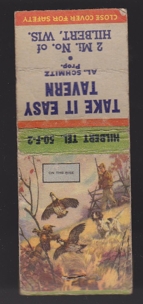 Vintage Take It Easy Tavern Picture "On The Rise" Hunter Ducks Dog Matchbook
