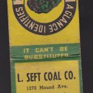 Vtg L Seft Coal Co Racine Wisconsin Phone Jackson 20 Green Marked Matchbook