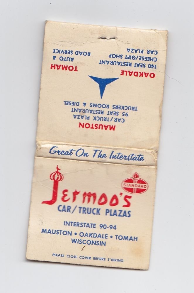 Vtg Rare Standard Gas Gasoline Jermoo's Car Truck Plazas Wisconsin Matchbook
