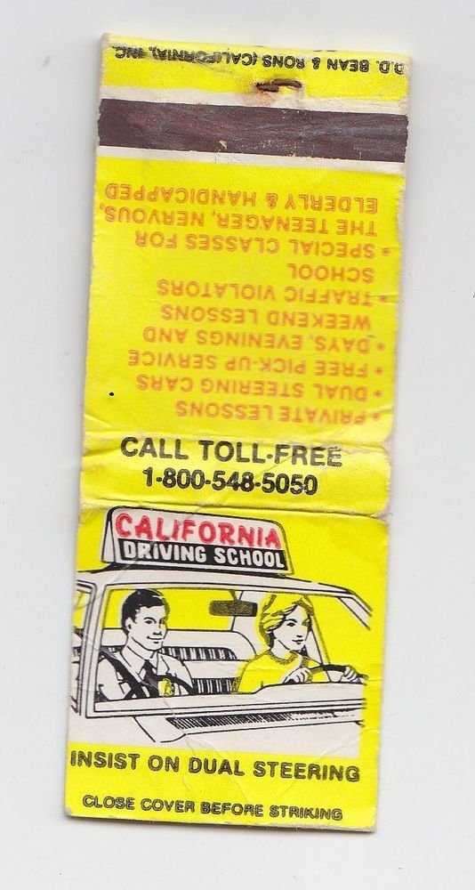 Vtg Retro California Driving School Man Woman Auto Graphic Matchbook