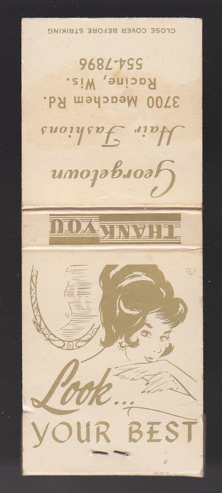 Vtg Retro Look Your Best Pinup Girl Pretty Girl Design Hair Salon Ad Matchbook