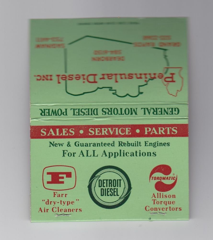Vtg Retro Peninsular Diesel General Motors GM Power Detroit Diesel Matchbook