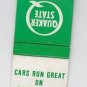 Vtg Retro Quaker State Oil Cars Run Great Advertisement Matchbook w Logo