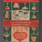 Vtg Retro Ted's Archdale Room Banquets Parties Waukegan Mixed Drinks Matchbook