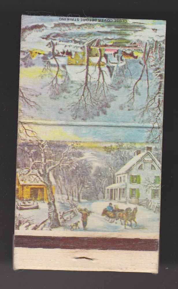 Vtg Season's Greetings Themed Winter Sledding Semi-Raised Scenery Matchbook