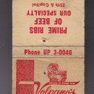 Vtg Volprano's House of Prime Rib Milwaukee's Favorite Phone: UP3-0046 Matchbook
