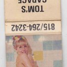 Vintage Retro Pinup Girl Shower Tom's Garage Welding Machine Shop Matchbook