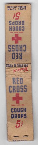 Vintage Red Cross Cough Drops 5 cents Ten-Strike Slim Matchbook Matches cover