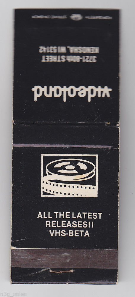 Retro Videoland Video Store Kenosha Wisconsin VHS BETA Black & White Matchbook