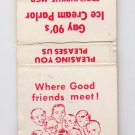 Retro Gay 90's Ice Cream Parlor Gatlinburg Tennessee Matchbook Matchcover