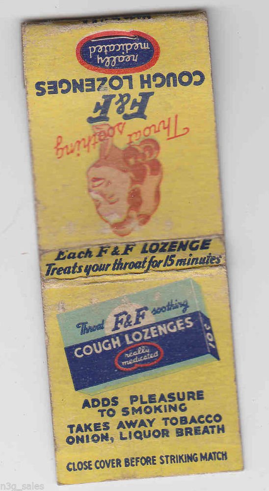 Vintage Retro F&F Cough Lozenges Adds Pleasure to Smoking Matchbook Matchcover