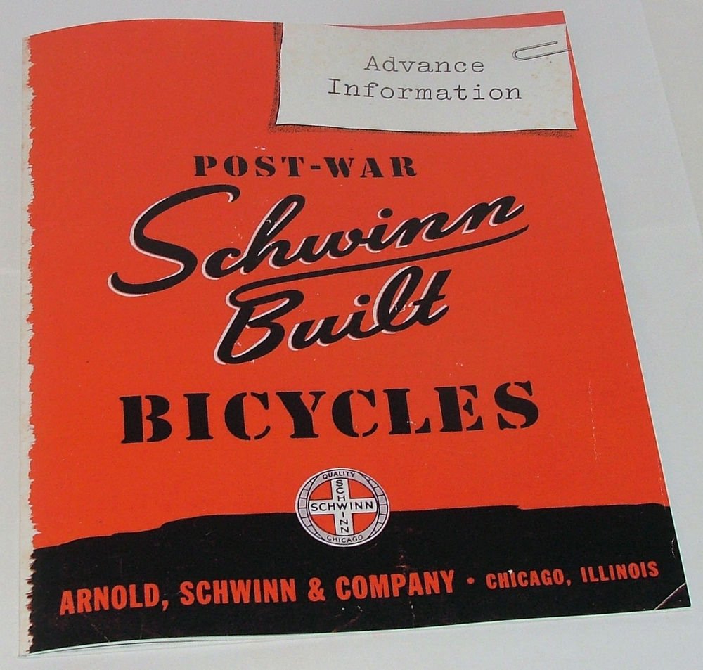 Rare 1946 Advance Information Post-War Arnold Schwinn Built Bicycles Reprint