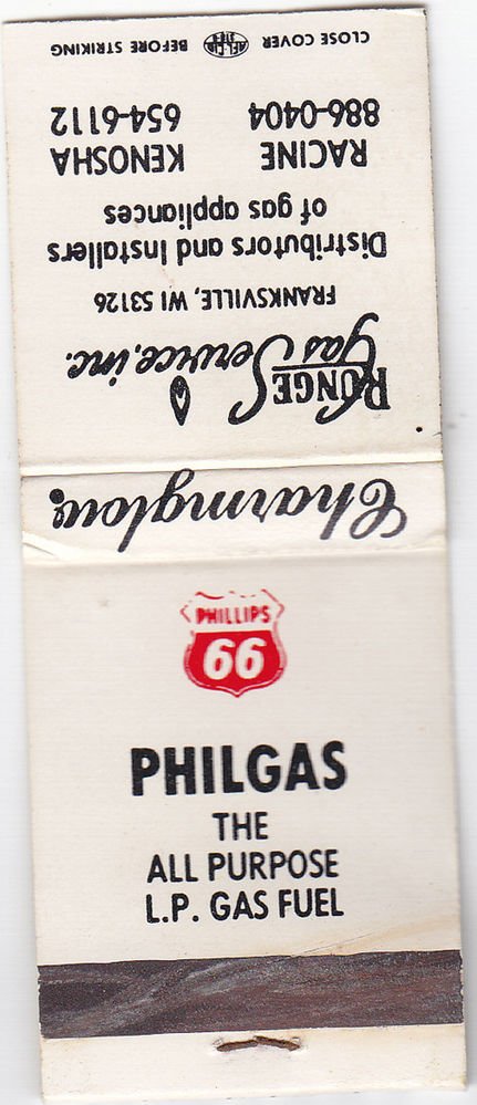 Vintage Phillips Gasoline The All Purpose L.P. Fuel Runge Gas Service Matchbook