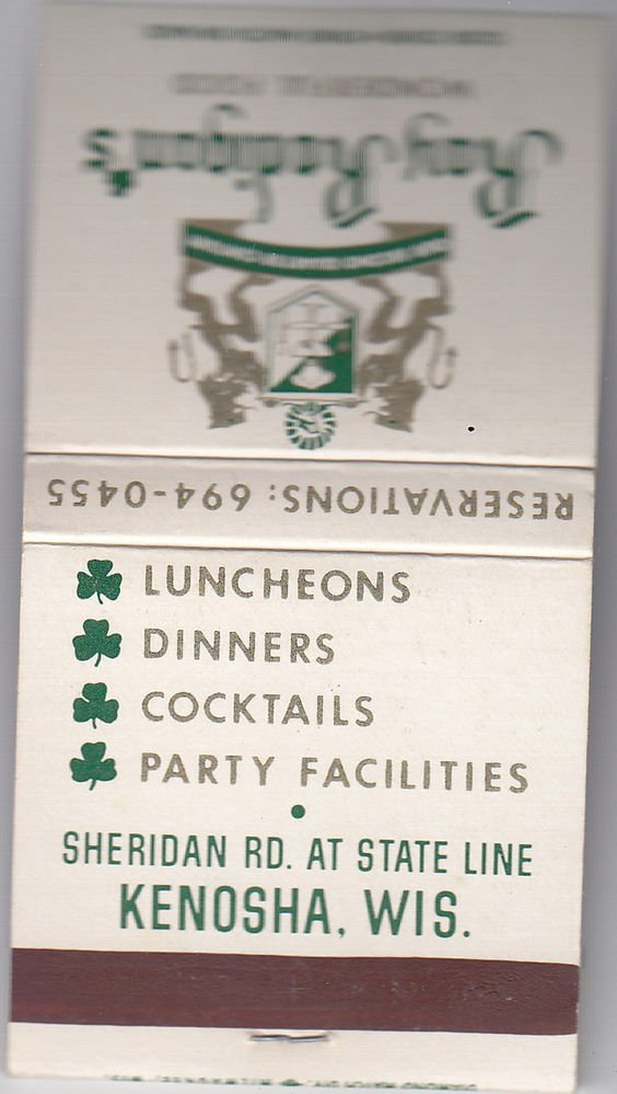 Retro Ray Radigans Kenosha Wisconsin Restaurant Four Leaf Clover Matchbook