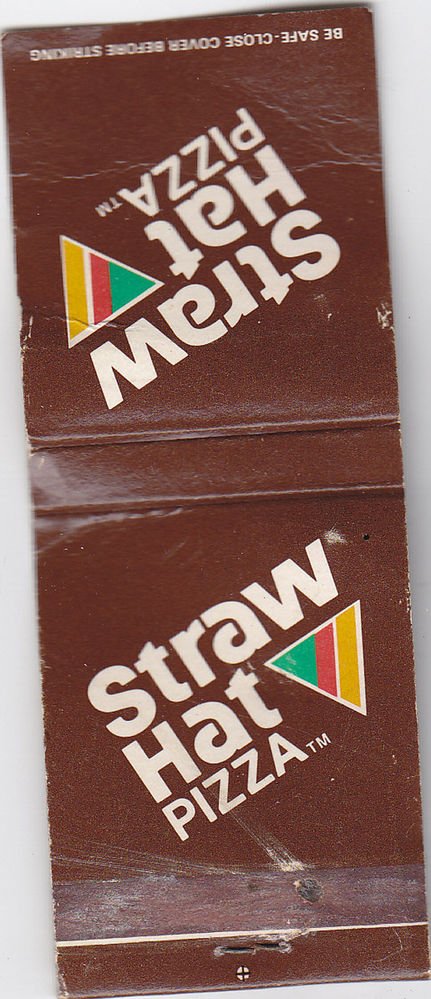 Vtg Straw Hat Pizza Advertisement Brown Triangle Matchbook Cover