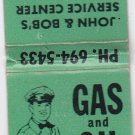 Vintage Retro Gas and Oil Standard John & Bob's Service Center Matchbook Green