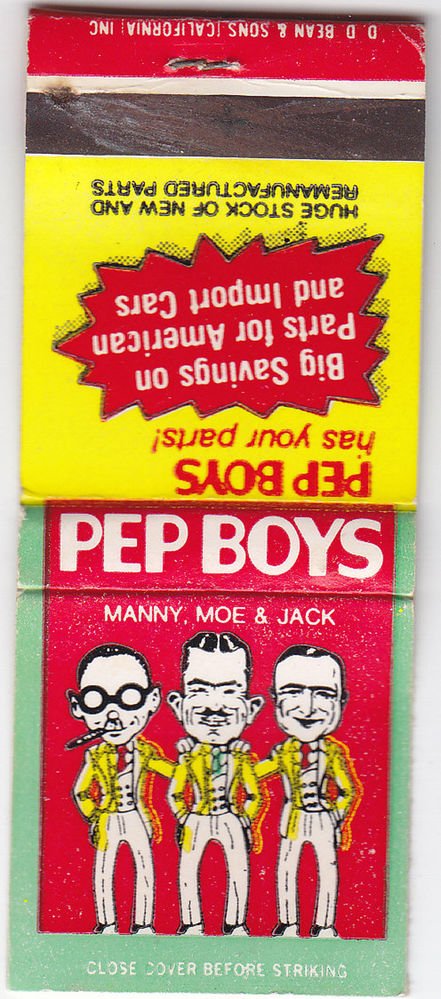 Retro Pep Boys Auto Car Vehicle Parts Advertisement Colorful Matchbook Cover
