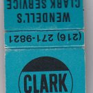Vtg Retro Clark Oil Gas Gasoline Fuel Wendell's Service Cleveland Matchbook Blue