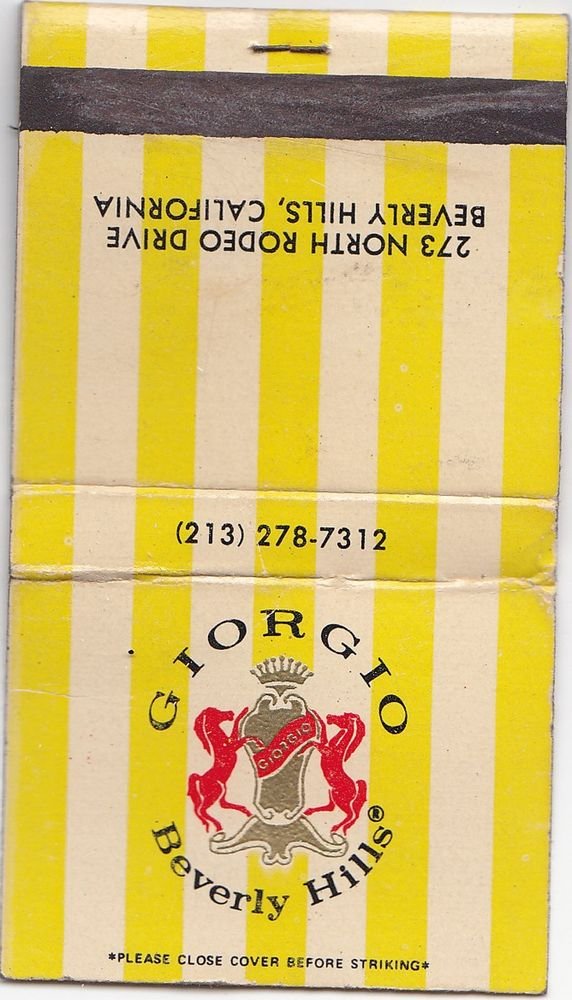Retro 80's Giorgio Beverly Hills Yellow Striped Raised Emblem Matchbook Cover