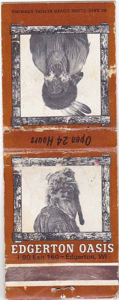 Edgerton Oasis Arrowhead Restaurant WI Native American Indian Settler Matchbook
