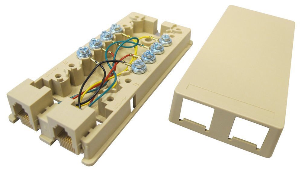 Allen Tel AT444 6 Position 4 Conductor Modular Duplex Surface Jack - Ivory