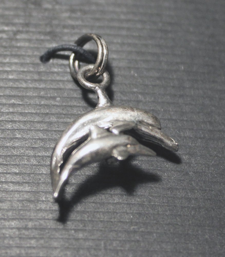 Sterling Silver Dolphin Dolphins Pendant Jumping Leaping Mother Baby