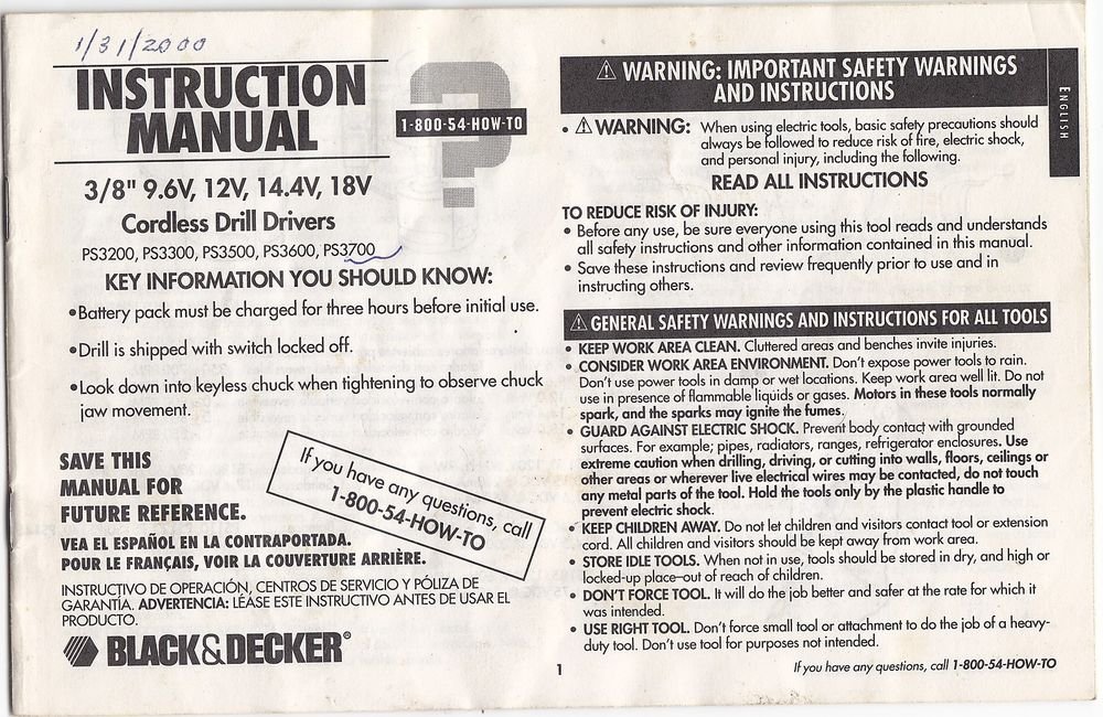 Black And Decker Cordless Drill User Manual