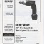 Sears Craftsman 3/8 Inch Cordless Drill Two-Speed Reversible Manual 315.111870