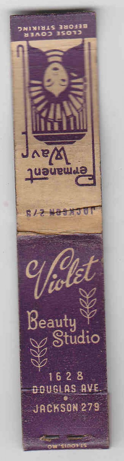 Vintage Retro Permanent Wave Violet Beauty Studio Racine Wisconsin Matchbook