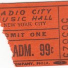 Vtg Partial Radio City Music Hall Admission Ticket Stub 1965 60's Sixties