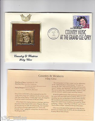 1993 22k Gold Replica Stamp Patsy Cline Grand Ole Opry FDC w Informational Card