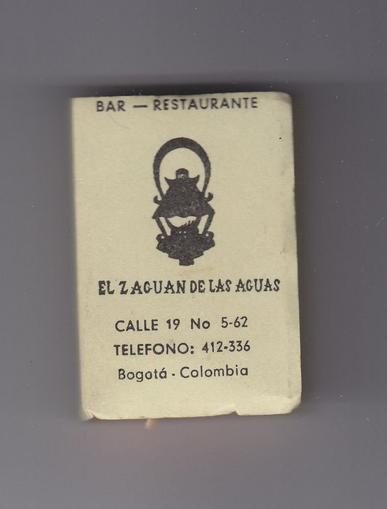 Vtg El Zaguan De Las Aguas Bar Restaurant Restaurante Bogata Colombia Matchbox