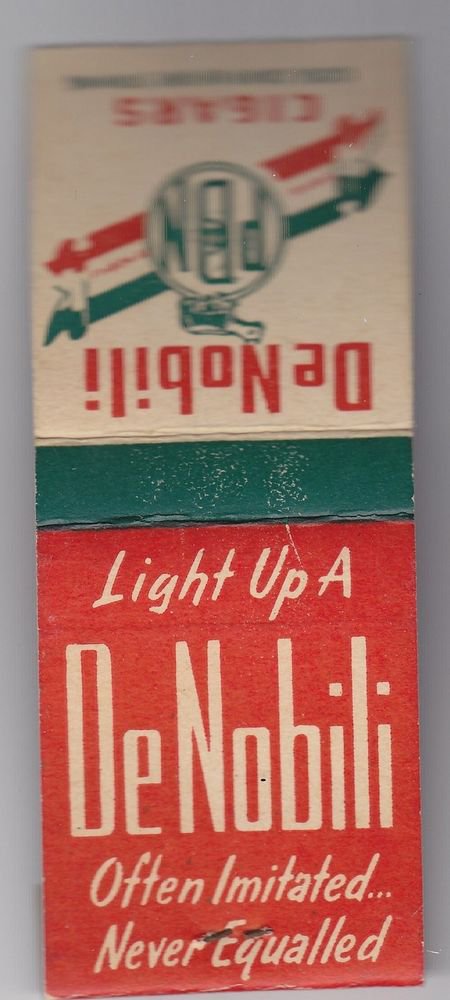 Vtg DeNobili Cigars Often Imitated Never Equalled Matchbook Matches Unstruck