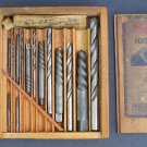 Vtg Ezy Cut Cleveland Twist Drill Co Extractors Straight Shank Drills w Wood Box