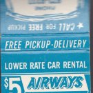 Vtg Tampa Rent-A-Car Airways Airline Airport Retro $5 Per Day Matchbook Unstruck