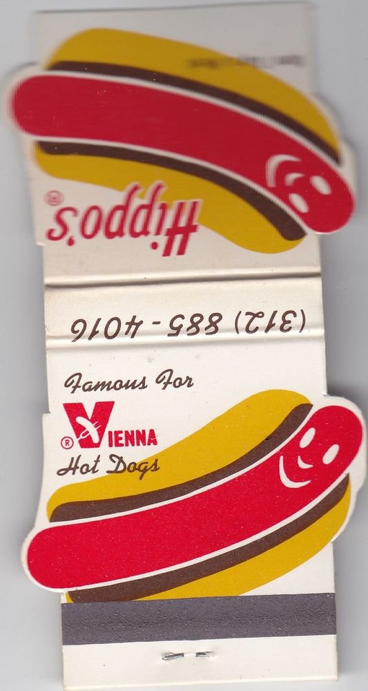 Vtg Hippo's Hippos Vienna Hot Dog Dogs Schaumburg Illinois Matchbook Matches