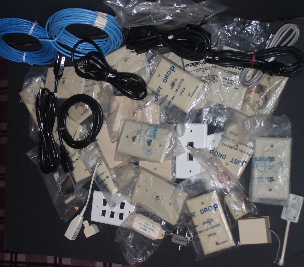 Lot Misc Telephone Phone Jacks DSL Filters CATV PC Power Cat5e Cables Networking